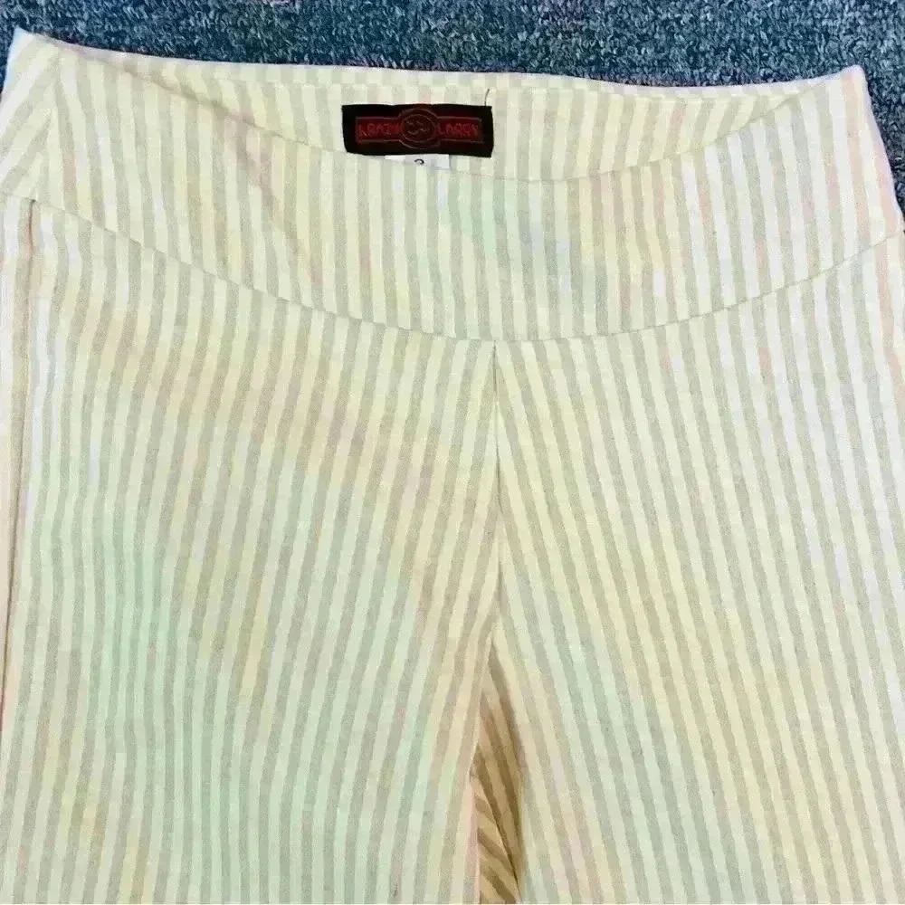 Krazy Larry Women's Stretch Linen Wide Ankle, Oatmeal striped size 2 - Picture 9 of 10